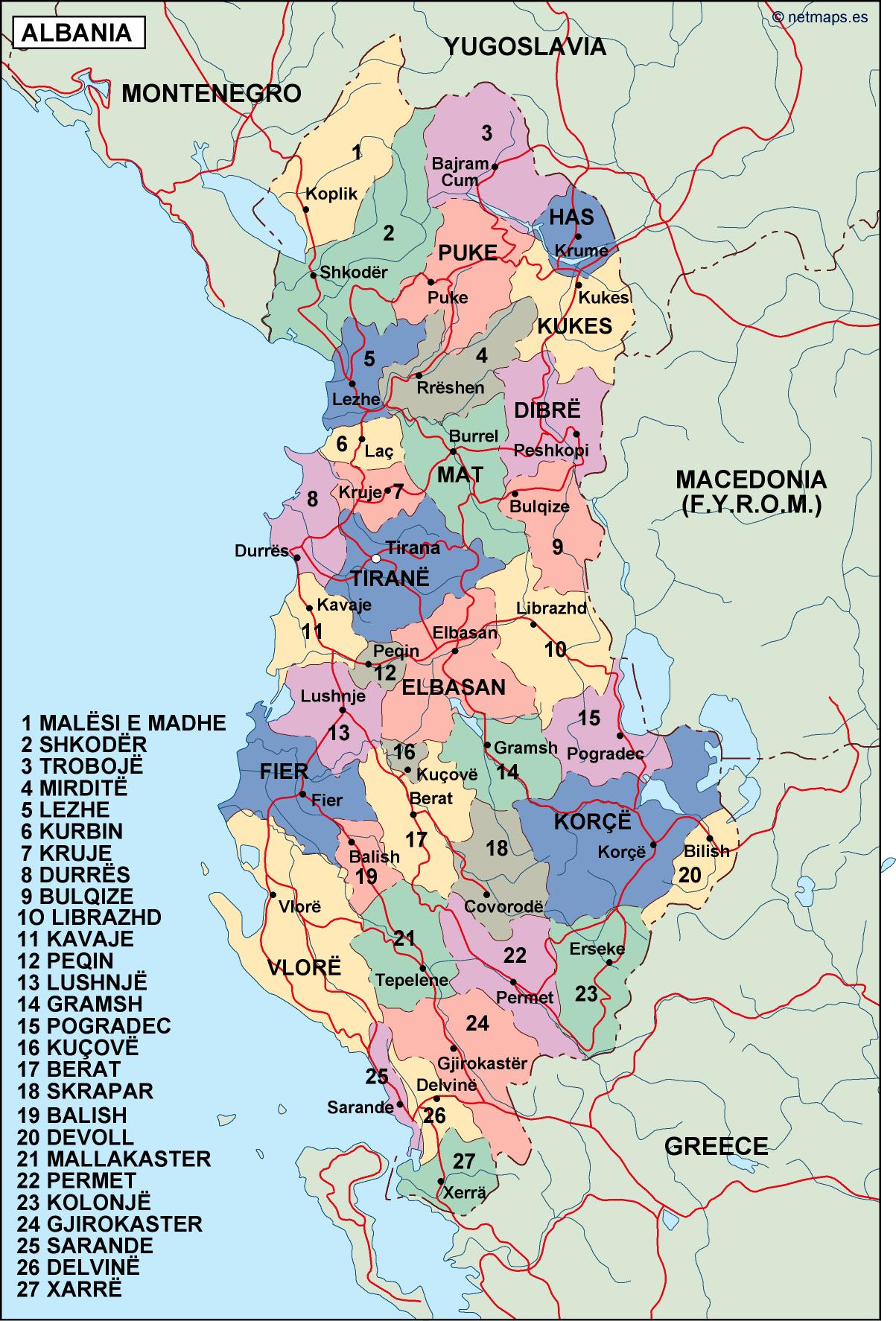 Albania Map  HD Political Map of Albania to Free Download