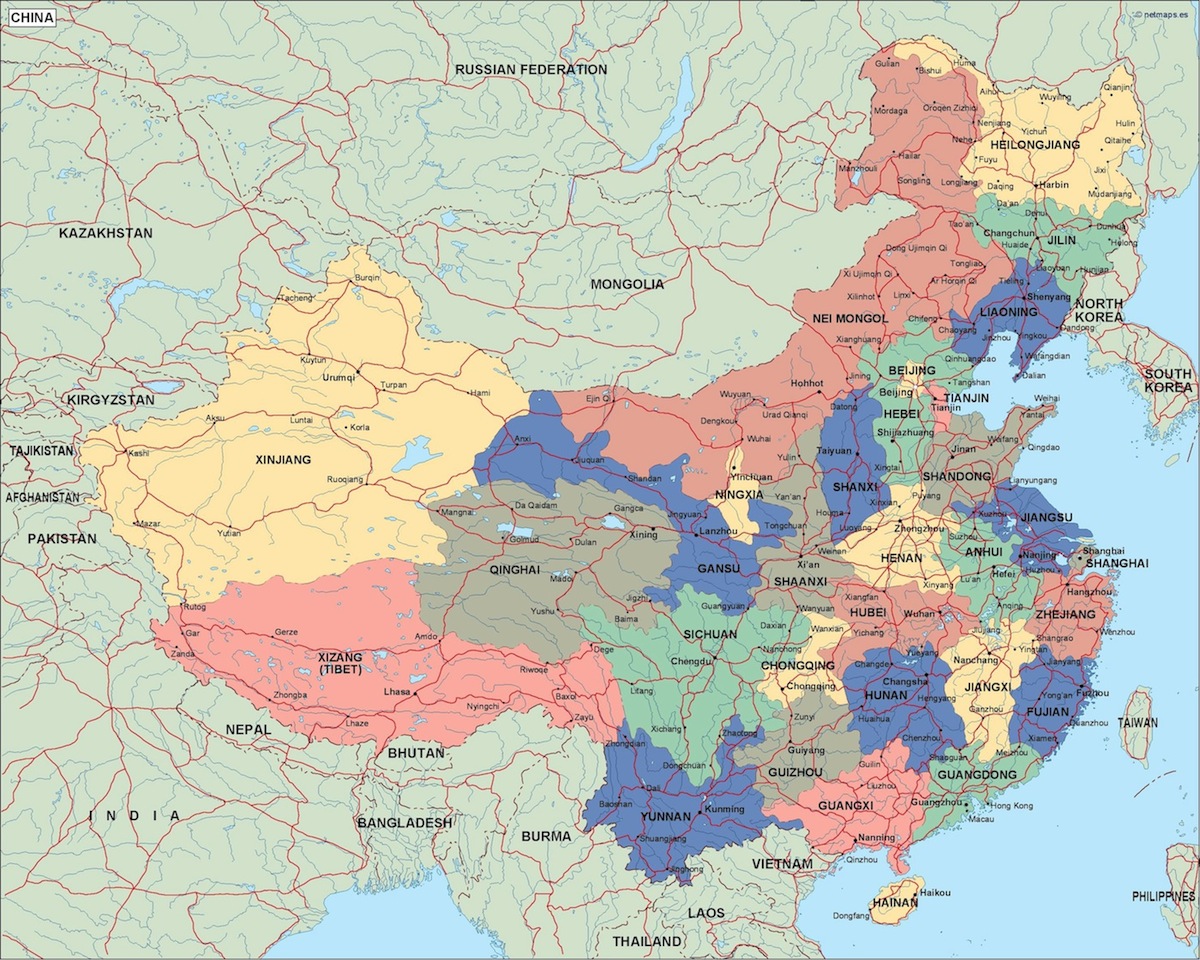 china political map. Eps Illustrator Map Vector World Maps