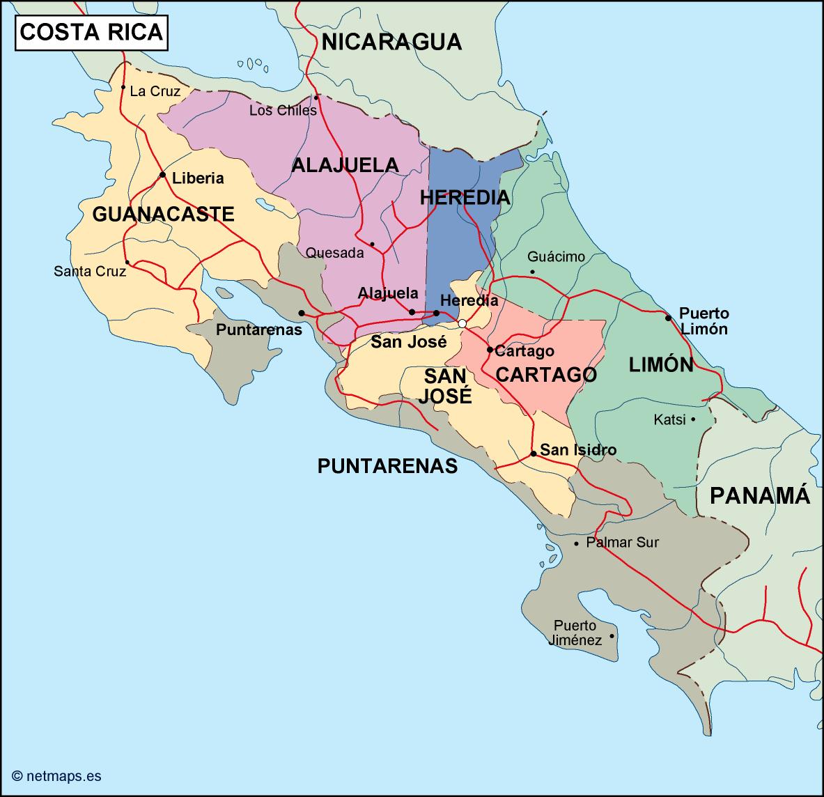 Costa Rica Political Map 