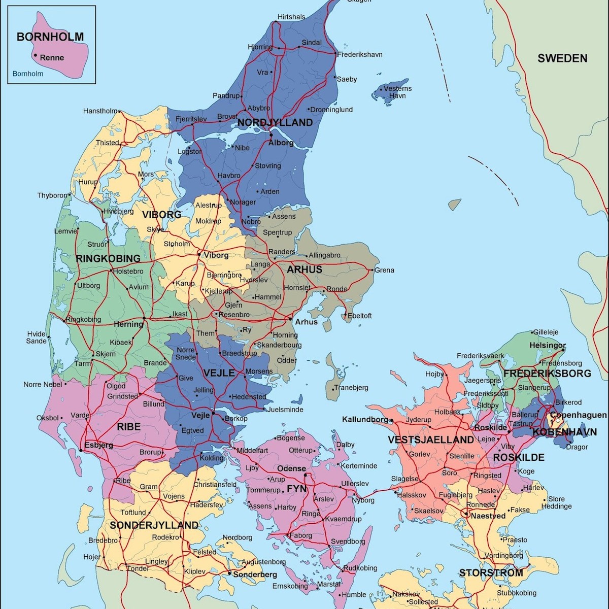 Denmark Political Map 1200x1200 