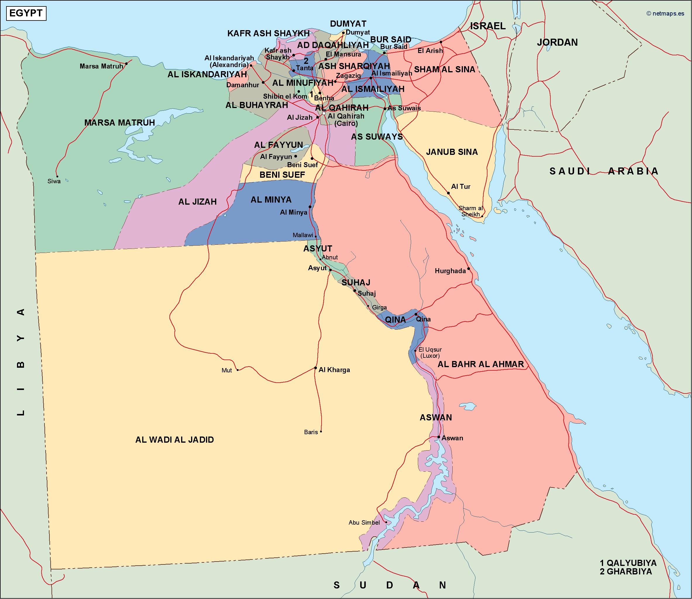 egypt political map. Vector Eps maps. Eps Illustrator Map