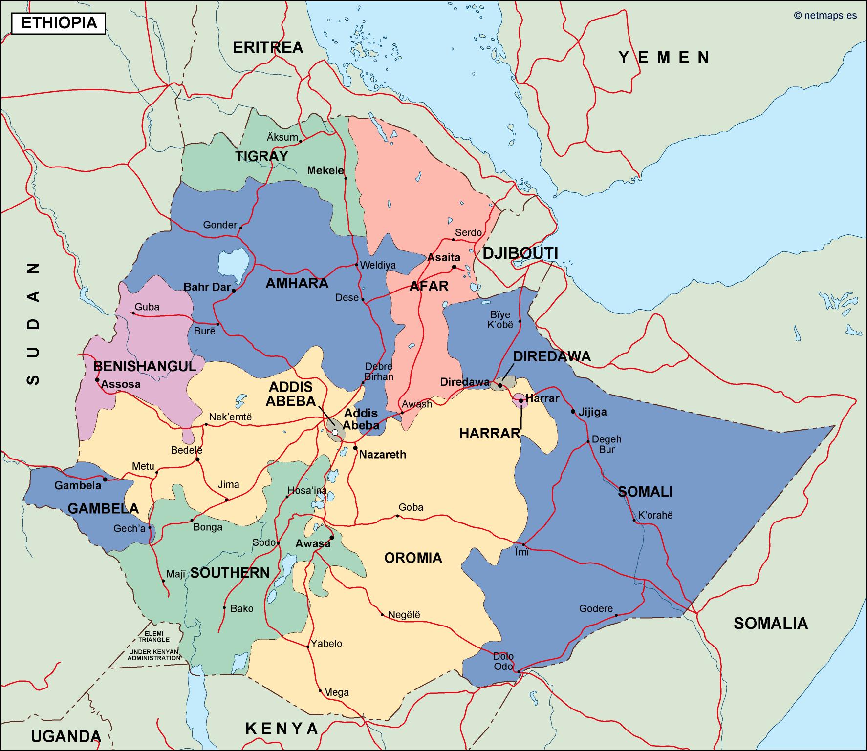 ethiopia political map. Vector Eps maps. Eps Illustrator Map | Vector ...