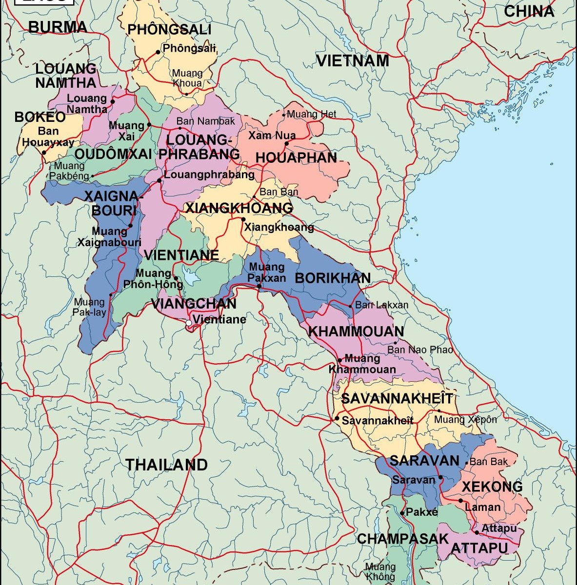 laos political map. Eps Illustrator Map | Vector World Maps