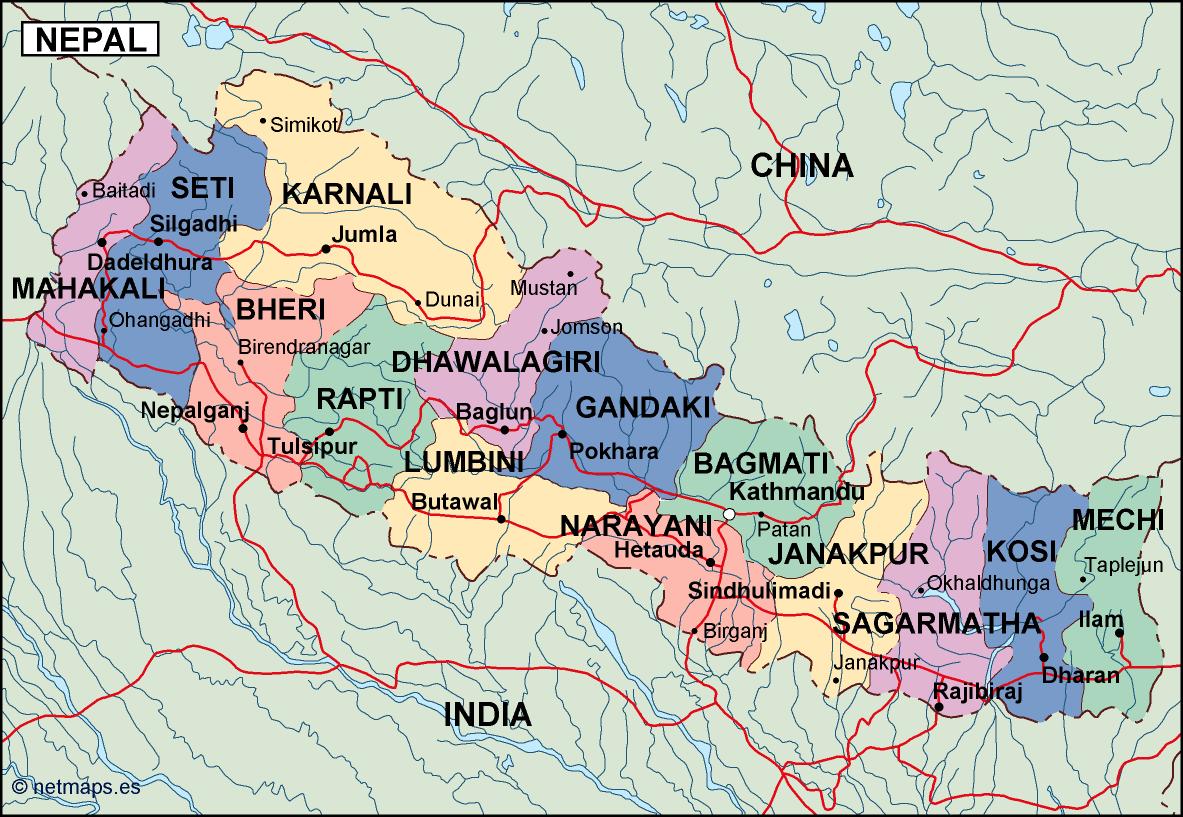 nepal political map. Eps Illustrator Map | Vector World Maps