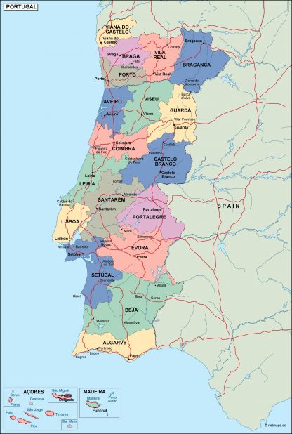 portugal political map. Illustrator Vector Eps maps. Eps Illustrator ...