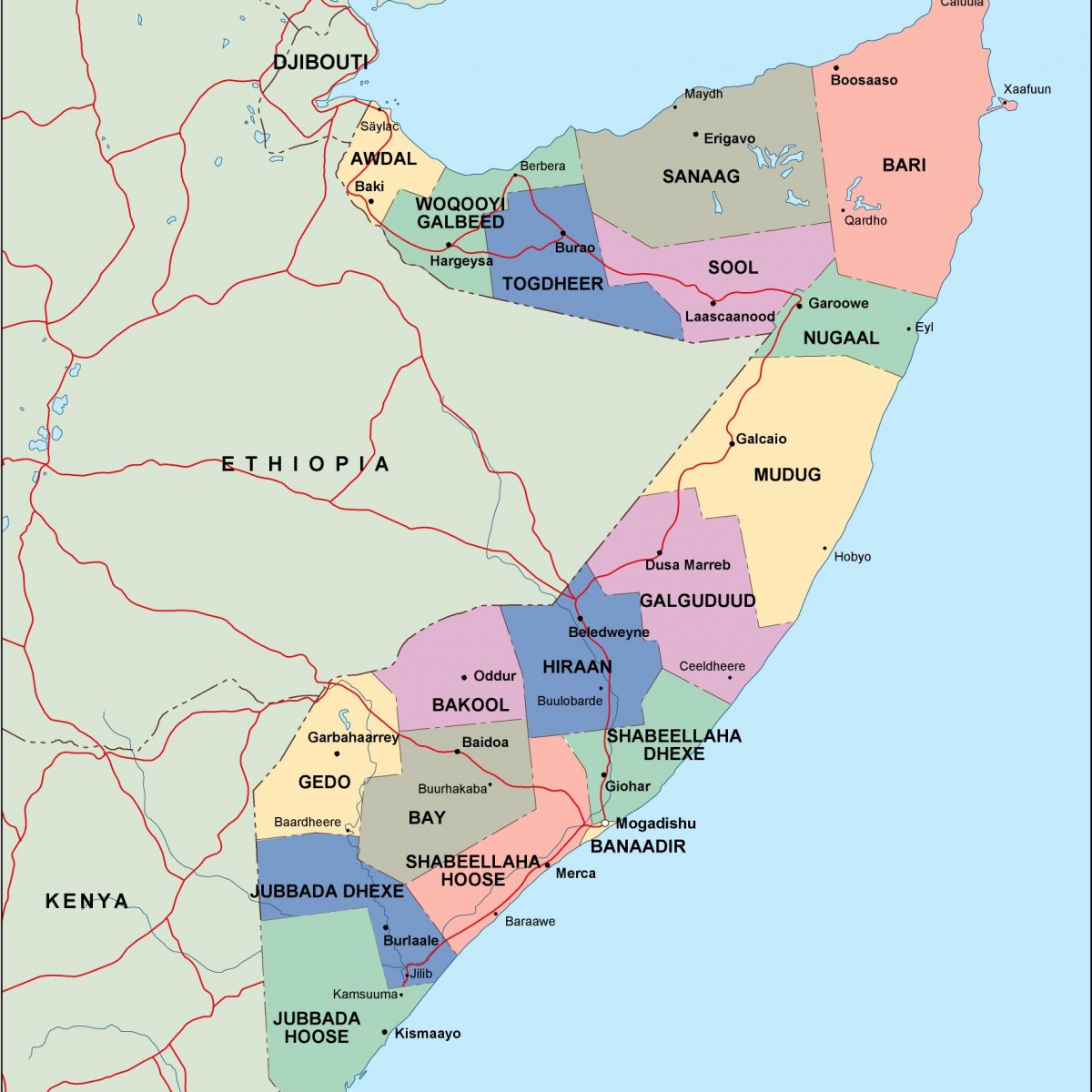 Somalia Vector Map Administrative Boundaries Ai Pdf Boundless Maps | My ...