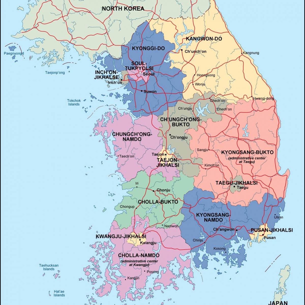 South Korea Political Map 1200x1200 
