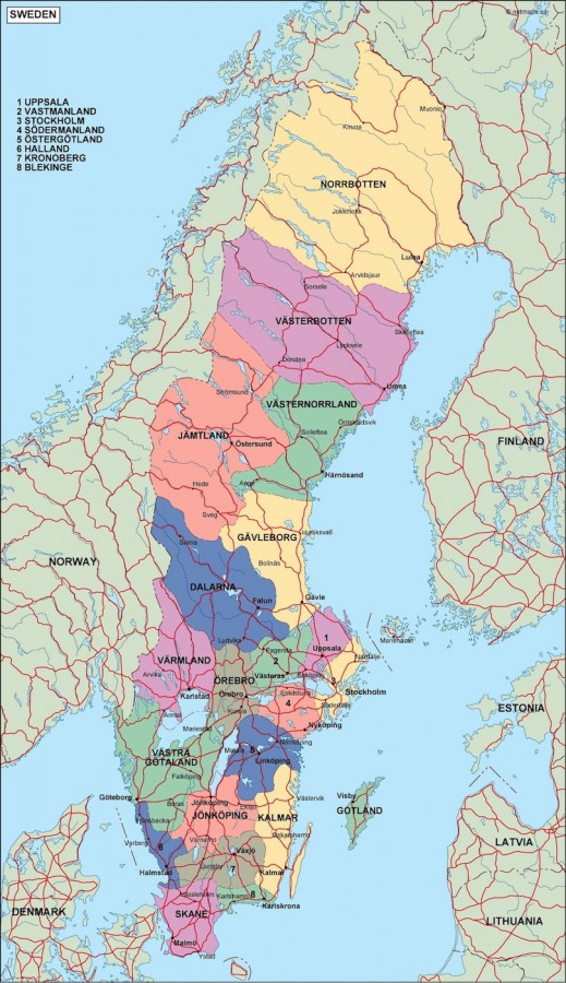sweden political map. Illustrator Vector Eps maps. Eps Illustrator Map ...