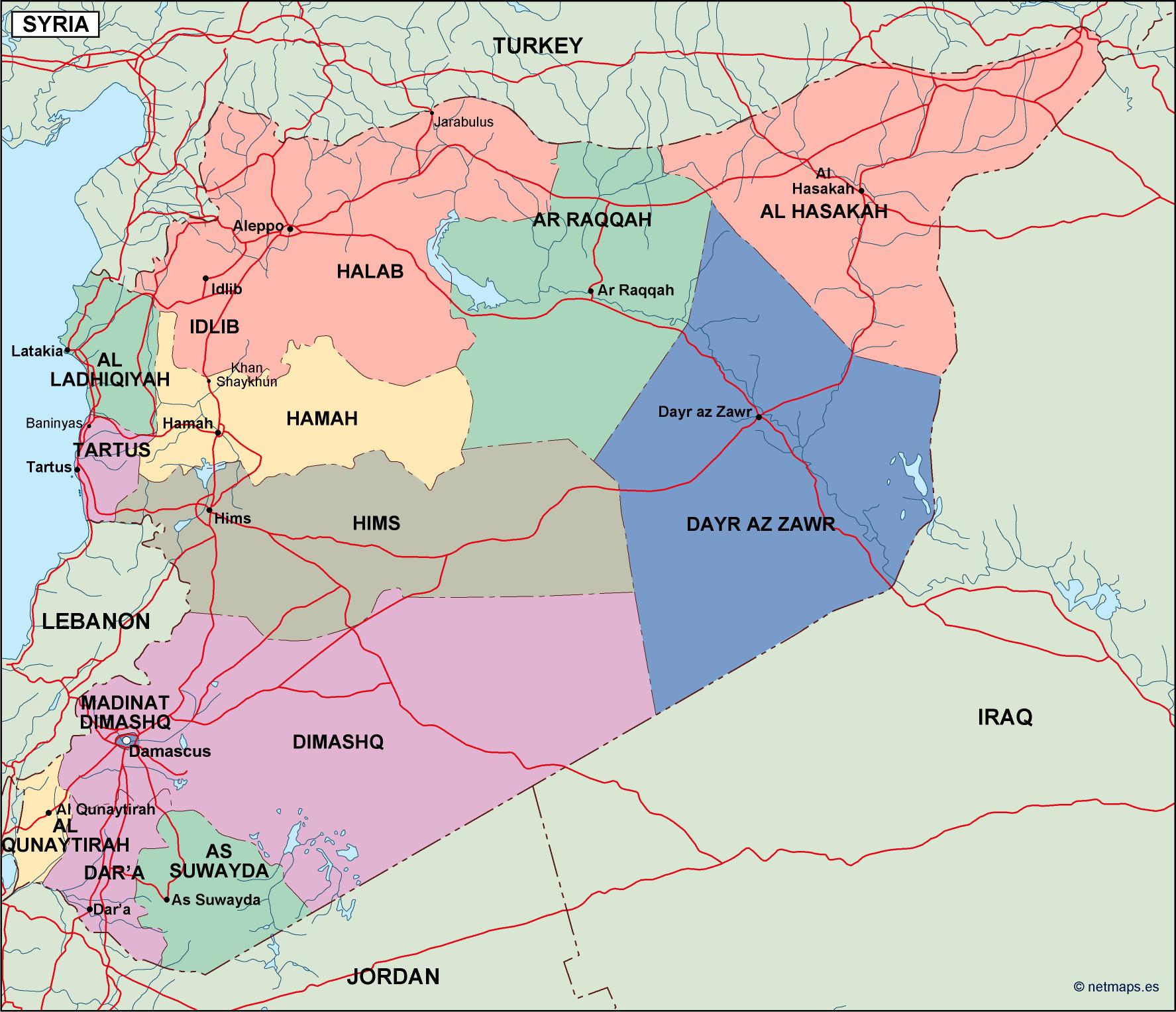 syria political map. Eps Illustrator Map Vector World Maps