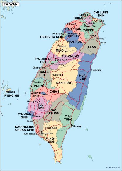 taiwan political map. Eps Illustrator Map | Vector World Maps