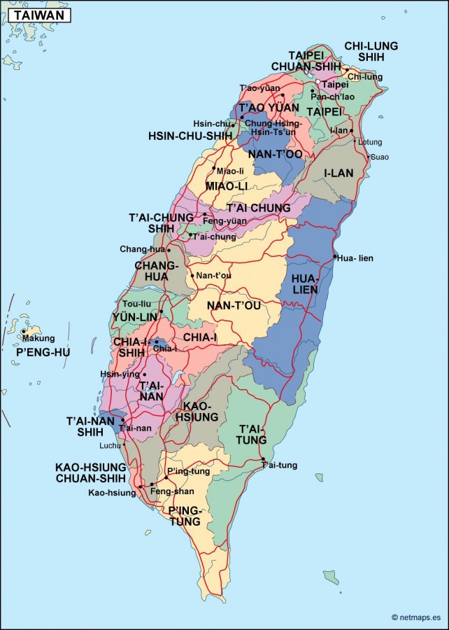 Taiwan Political Map 642x900 