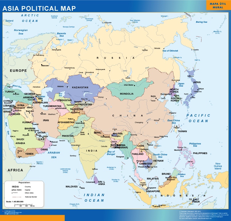 asia political wall map | Vector World Maps