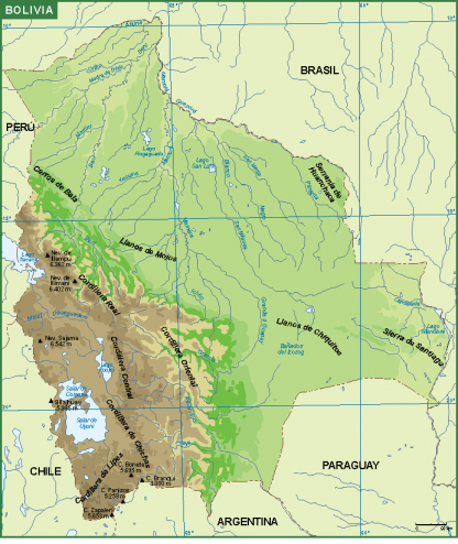 Bolivia mapa fisico | Vector World Maps