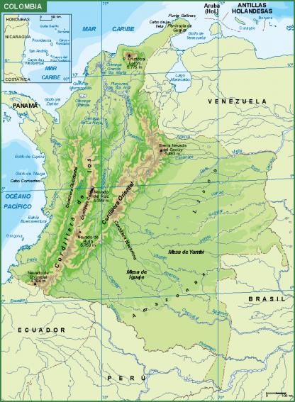 Colombia mapa aeropuertos puertos | Vector World Maps